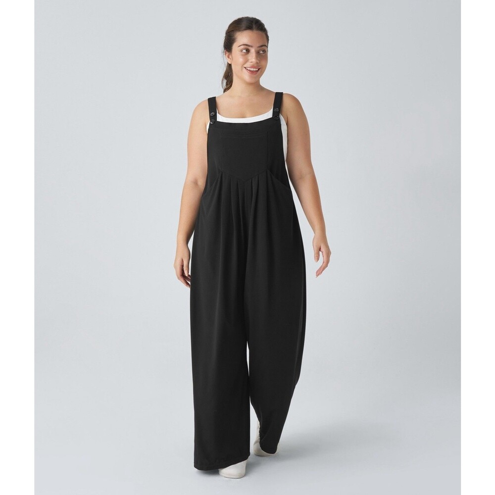 Halara Overalls Women’s Medium Black Wide Leg Pockets Adjustable Straps NWT